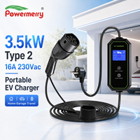 Chargeur EV portable de type 2 de 3,5 kW, 16A 230Vac avec prise d'alimentation personnalisée pour les besoins de charge à domicile, au garage, en voyage et en cas d'urgence en Europe