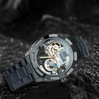 Montre mécanique automatique Winner GMT1165, design transparent, squelette, bracelet en acier inoxydable, montre-bracelet pour homme