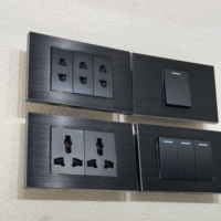 120*76 interrupteur à bascule mural électrique 250V16A 1/2/3/4 Gang 2 voies Double prise universelle brosse en aluminium noir 2 trous