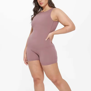 จั๊มสูทออกกำลังกายผู้หญิงไซส์ใหญ่ แขนกุด ขาสั้น ผ้ายืดไนลอนสแปนเด็กซ์ ผลิตโดยโรงงาน OEM - Product Image 2