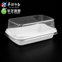 87 HY1595 Boîte d'emballage rectangulaire jetable en plastique PET pour gâteaux, avec base blanche et couvercle transparent