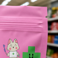 Matte roze staande zak voor voedselverpakkingen, hersluitbaar met ziplock, geurdicht, van Mylar folie gelamineerd, geschikt voor snoep en koekjes.