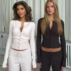 נשים vanftrated יבול העליון סוודר סלון ללבוש <span class=keywords><strong>tracksuit</strong></span> סתיו דפוס רזה מתאים סקיני סט סוודר אנטי-סטטי - Product Image 1