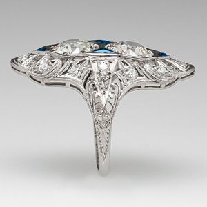 Anillo de compromiso de platino para mujer con diamante natural de corte ovalado y piedras laterales azules T0168 - Product Image 5