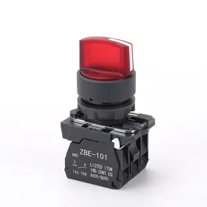 ปุ่มกดสวิตช์เลือกสีแดงแบบ XB5พร้อมไฟ LED ที่จับสั้น3ตำแหน่งพลาสติกแบบหมุนได้สวิตช์