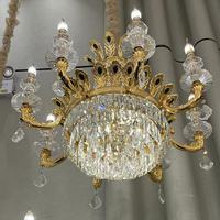 Lustre en cristal à cadre doré européen, sur mesure, grand modèle, à plusieurs bras, luminaire suspendu pour hall d'hôtel, villa, salle de banquet