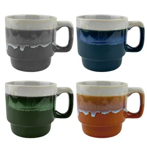 Newbone – tasse à café expresso à glaçure réactive multicolore, 10.5oz, ensemble de tasses en céramique empilables à impression personnalisée pour Souvenir