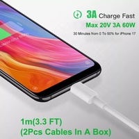 Câble de charge rapide USB C vers USB C PD 1M 60W 3A de qualité supérieure, 2 pièces dans une boîte, pour iPad, iPhone, Samsung, tablette, ordinateur portable