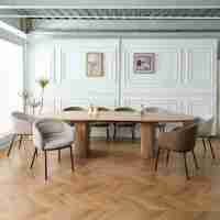 Table à Manger Ovale Extensible en Bois Rustique Rond, Design Minimaliste Nordique, Mobilier de Restaurant