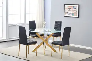 Table à manger ronde en verre transparent de haute qualité et ensemble de chaises avec quatre sièges