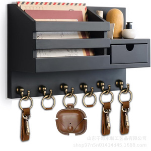 Wooden Wall Mounted Mail And Key Rack With Storage Box And <b>Hooks</b> For Entryway Bedroom Organizing - Product Image 5