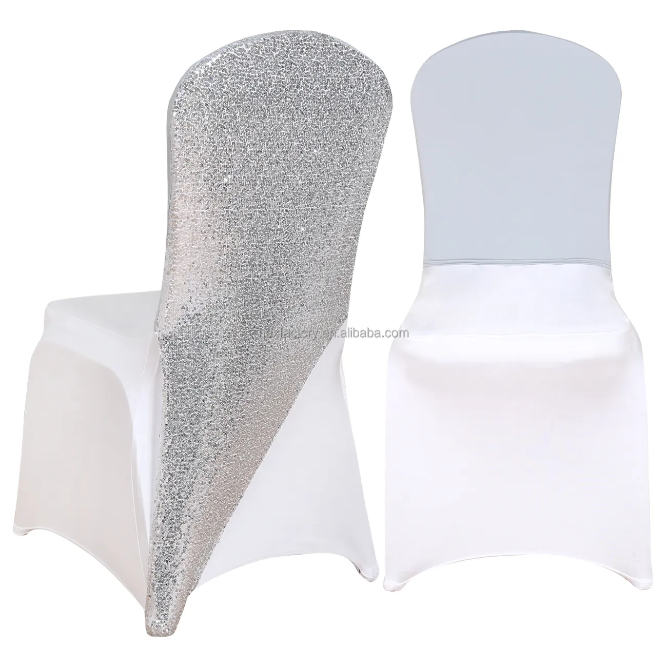 Banquet Chair Cap Covers Sequin Silver Chair Sashes Bands/Hood/Hat for Event Party