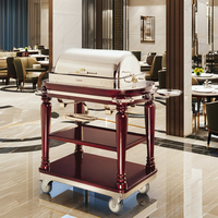 304 Edelstahl Mahagoni Massivholz Bratenwärmer mit Spiegelstahlbeschichtung, Chafing Dish Buffetwagen für Restaurants