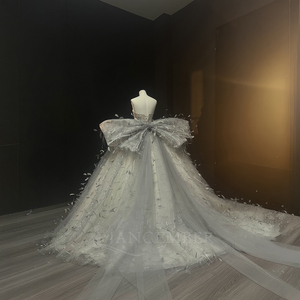 Robe de mariée gris argenté Nt186, bustier, décolleté cœur, <span class=keywords><strong>corset</strong></span> perlé, plumes, tulle, robe de bal avec nœuds Jancember - Product Image 6