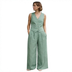 Conjunto de Chaleco y Pantalones Anchos de Lino y Algodón para Mujer, Cuello en V, Sin Mangas, Dos Piezas, Estilo Casual de Verano - Product Image 4