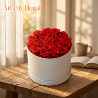 AM-PFB02 Ammy Rose éternelle blanche en boîte cadeau ronde, rose éternelle pour les cadeaux de la Saint-Valentin