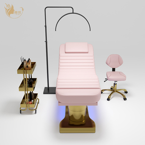 Cama de masaje de belleza eléctrica de 4 motores de doble columna rosa para tratamientos faciales y de pestañas - Product Image 3