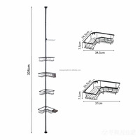 Étagère de douche d'angle télescopique à 4 niveaux avec paniers en maille en forme de L