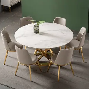 佛山不锈钢餐桌高品质豪华白色光泽家具大理石餐桌