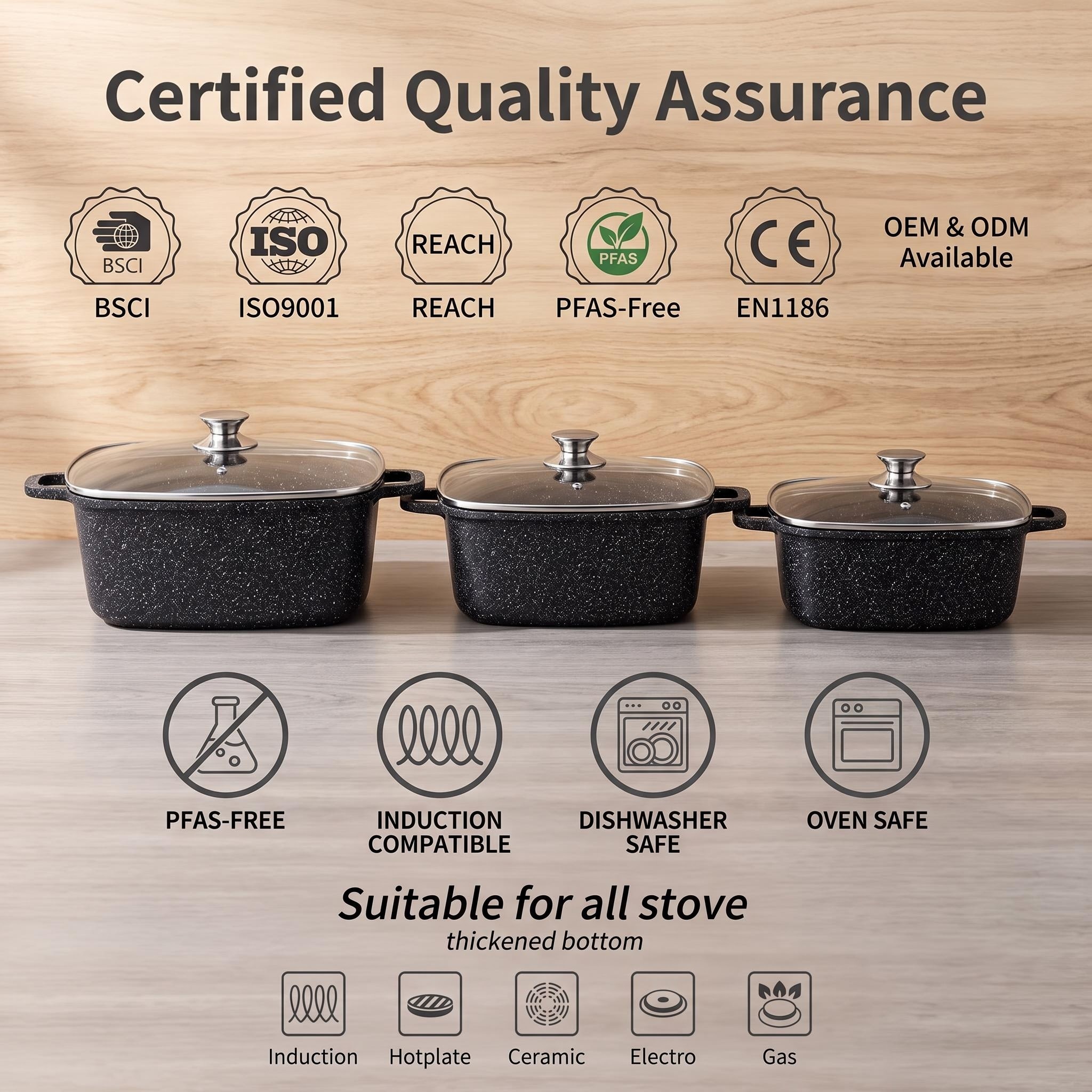 Eco-Friendly High Quality 20-28cm 2.3L-6.5L Die Cast Aluminum Alloy Black Non Stick Square Soup Pot Classic Design Cookware Set · image 3