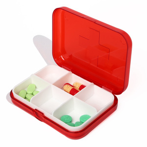 Mini Pill Box 6 Grids Airtight Medicine Container Portable Weekly Refillable Storage Case Blue Red Color Solid Pattern - Product Image 4