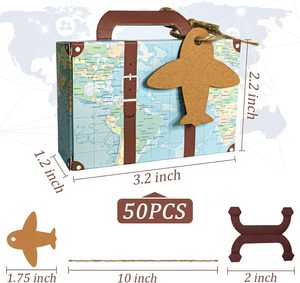 Caja <span class=keywords><strong>de</strong></span> Dulces para Recuerdos <span class=keywords><strong>de</strong></span> Fiesta, Caja <span class=keywords><strong>de</strong></span> Regalo <span class=keywords><strong>con</strong></span> Forma <span class=keywords><strong>de</strong></span> Mini Maleta <span class=keywords><strong>con</strong></span> Mapa del Mundo, Papel Kraft Vintage <span class=keywords><strong>con</strong></span> Etiquetas y Cuerda <span class=keywords><strong>de</strong></span> <span class=keywords><strong>Yute</strong></span> para Fiestas Temáticas <span class=keywords><strong>de</strong></span> Viajes - Product Image 2