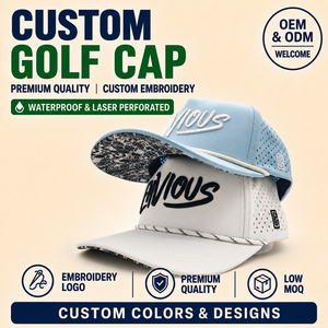 Gorra de Golf Impermeable de 5 Paneles de Tela Sostenible, Logotipo Bordado Personalizado, MOQ Bajo, OEM, Perforada con Láser, Ecológica, Deportiva - Product Image 1