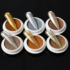 6 pièces de poudre holographique métallisée effet chrome miroir élégante pour la décoration de manucure, paillettes réfléchissantes or et argent - Product Image 4