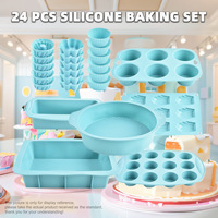 Ensemble de 24 moules à pâtisserie en silicone de qualité alimentaire, antiadhésifs, pour gâteaux, muffins, cupcakes, pain, réutilisables
