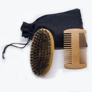 Custom Logo Wood Beard Grooming Brush Professional Beard Brush And Mustache Comb Set For Men
