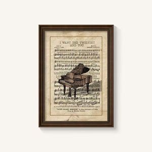Vintage Rahmen Musik Wandmalerei Retro Klavier Violine Kunstwerke auf alten Noten für Bar Studio Office Innendekoration - Product Image 1