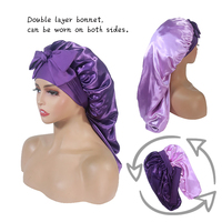 Long Bonnet en Satin pour Dreadlock Cap Femmes Double Couche Élastique Bonnet En Soie pour Tresses Cheveux Bonnet De Couchage Avec Bande De Cravate