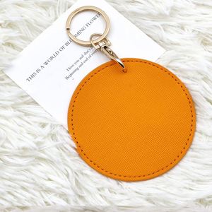 YY PU Leather Key Chain Round Shaped <b>Custom</b> Couple Luggage Tags Portable Travel <b>Keychain</b> for GIfts - Product Image 2