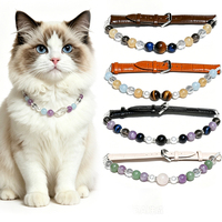 Collier réglable en cuir PU pour animaux de compagnie avec perles œil de tigre et cristaux – Accessoire quotidien pour chats et chiens
