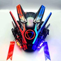 Casque LED Cyberpunk Lumineux en Polyester, Design Samouraï Fantôme CYBER pour Halloween, Carnaval, Exposition de Bandes Dessinées et Cosplay