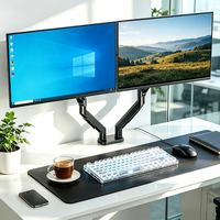 360 °   Support de bureau à ressort à gaz pour deux moniteurs avec rotation complète, compatible avec les écrans de 17 à 32 pouces, pour poste de travail et jeux sur ordinateur