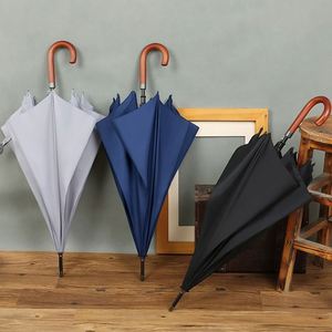 Custom 23 Inch J Shape Wooden Handle Shaft Business <b>Gift</b> Luxury logo Print Straight Umbrella for Hotel - Product Image 5