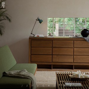 Armoire à neuf tiroirs en teck indonésien |   Armoire de rangement de style vintage Wabi-Sabi pour salon et chambre à coucher, entièrement en bois massif, meubles pour la maison - Product Image 4