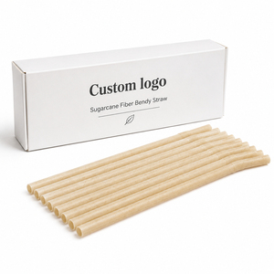 Customizable Logo Wholesale 100% Plant-Based Sugarcane Fiber Bendy Straws Compostable Flexible Disposable Drinking Straw - Product Image 1