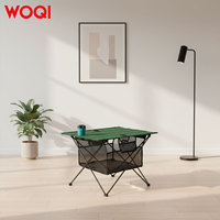 Table de camping légère WOQI, table pliante portable pour la plage avec 2 porte-gobelets et panier de rangement pour les voyages, la pêche et les pique-niques