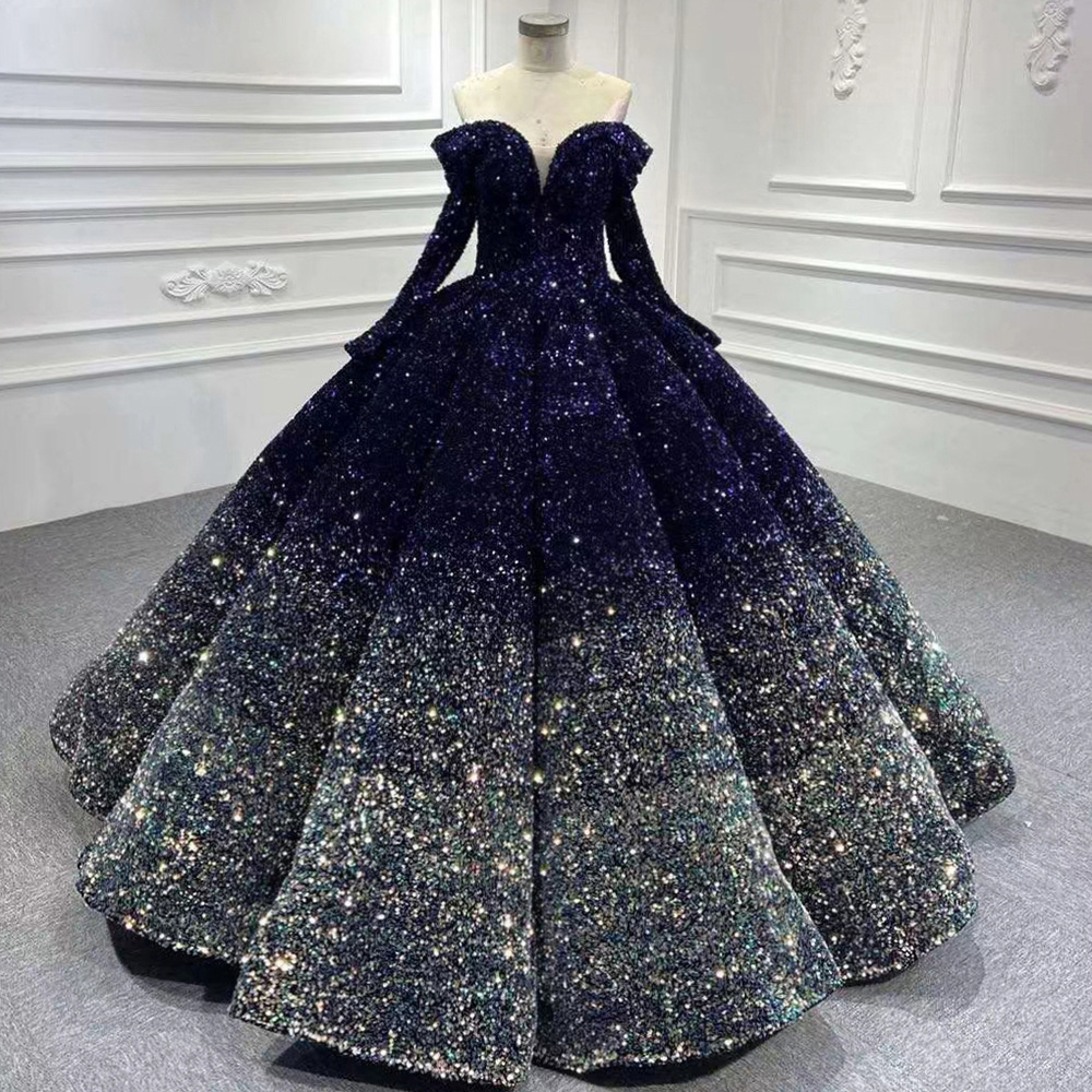 2022 New Arrivals Off Shoulder Long Sleeve Court Princess Dream Tutu Wedding Dress Bridal Gown Ball Gown Evening Gown Strapless