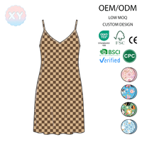 Vente en gros de robes de nuit élégantes pour femmes en bambou, respirantes, écologiques, à bretelles spaghetti, col en V, couleur marron, impression personnalisée, ODM OEM