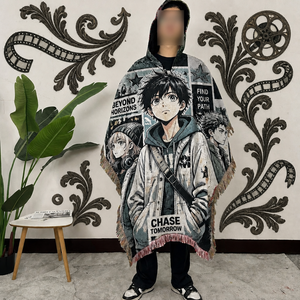 Quick Customization Anime Character Pattern Tapestry Poncho <strong>Hooded</strong> Jacquard Woven Unisex Wearable Throw <strong>Blanket</strong> - Product Image 3
