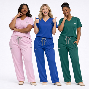 Set di Divise Mediche da Donna OEM ODM, Top a Maniche Corte e Pantaloni, Abbigliamento da Lavoro Sanitario, Ordine all'Ingrosso, Fornitore FIG - Product Image 2