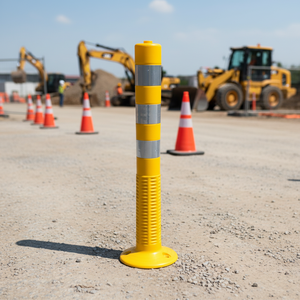 حاجز مرور مرن عاكس للضوء أصفر اللون بوزن 1.1 كجم مع شهادة CE، مصنوع من البولي يوريثين بنسبة 100٪، حاجز تحذير للطرق - Product Image 1