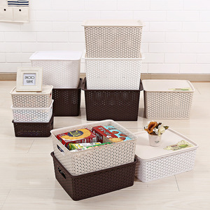 Storage Basket Rectangle With Lid Off <b>White</b> Brown <b>White</b> With Handles Multifunctional Desktop Storage Organizers - Product Image 1