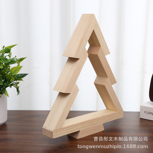 Wooden Christmas <b>Tree</b> <b>Ornament</b> Natural Wood Color Pine Material Triangle Shape Desktop Display Decorative Prop - Product Image 2