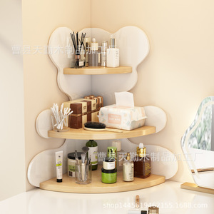 Cross-border creative wooden storage rack, bear-shaped <b>desktop</b> corner organizer, multi-layer skincare product rack - Product Image 3