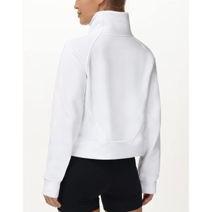 Sudadera corta de forro polar para mujer con media cremallera, cuello alto, bolsillos, orificio para el pulgar, transpirable, manga normal - Product Image 5
