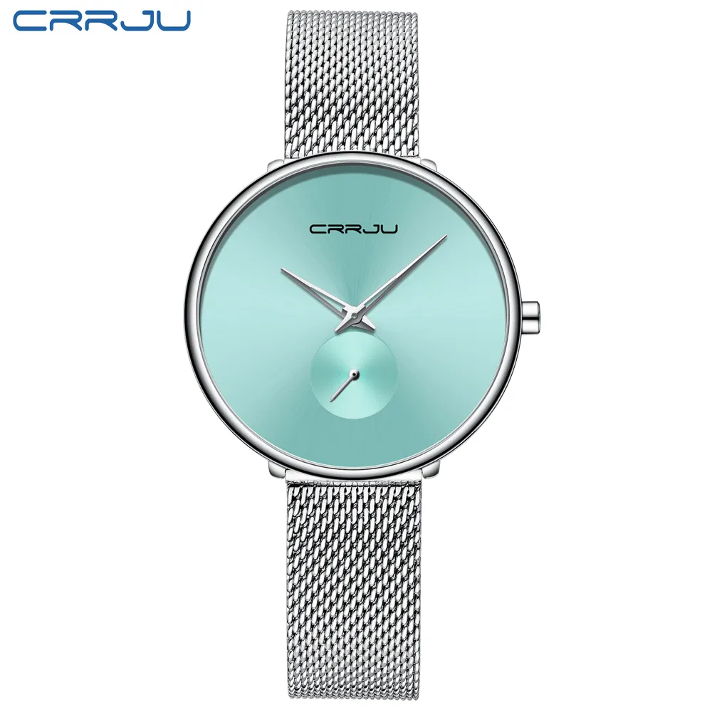 CRRJU-montre à Quartz de luxe pour femmes, accessoire de mode, bracelet en maille d'acier, décontracté, horloge, 2165